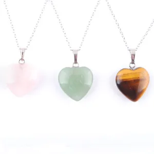 Silverna kedjor Healing Crystal Heart Pendants Reiki Natural Stone Labradorite Amethysts Quartz Halsband Wed Jewelry BN345