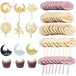 Party Decoration Golden Eid Mubarak Acrylic Cake Toppers Castle Moon Topper For Islamic Festival Banquet Baking Cupcake Decorations Supplies