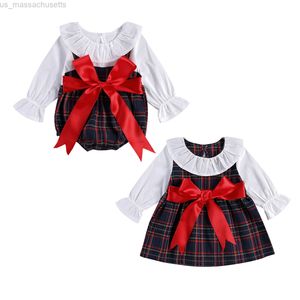 Abiti coordinati per la famiglia Citgeett Autunno Inverno Abiti coordinati per Natale Neonato Abito per bambina Pagliaccetto Plaid Fiocco Manica lunga Abito natalizio 12M-5Y L220916