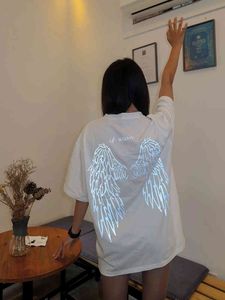 Ammi s Mens Women Designers T shirts Realzz New Short Sleeve Women Reflective Wings Loose Medium Long Crew Neck T shirt
