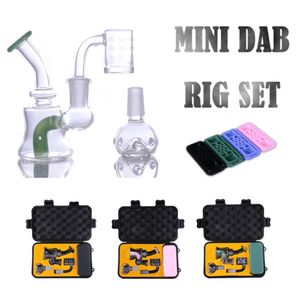 Hookahs 2022 New Arrivel 4"Glass Bong Mini Bubbler Water Pipe Dab Rig with 14Mm Bowl And Sand Blasted Quartz Banger Silicone Container Gift Box Set
