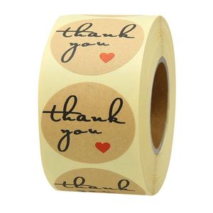 500pcs Round 1inch Paper Thank You Adhesive Stickers Candy Bag Box Packaging Wedding Envelope Baking Label