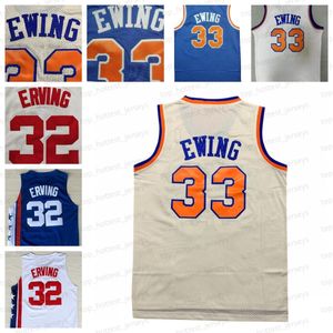 Retro Herren-Basketballtrikot 33 Patrick Ewing Blau Weiß #32 Erving genähtes Throwback-Männertrikot Mesh