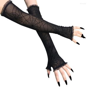 Knee Pads 2022 Black Lace Gloves Women Half Finger Web Pattern Halloween Decoration Dance Party Props Dress Up