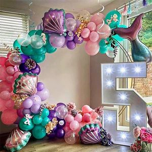 Outros suprimentos de festa do evento 97pcs Sereia Tail Shell Balloon Arch Under the Sereid Mermaid Birthday Party Decoration Kids Girls Balon Wedding Baby Shower Decor 220916