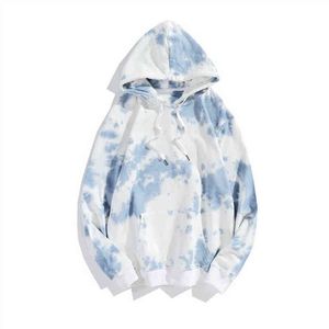 Męskie bluzy bluzy 2022 Autumn and Winter New Tie-Dye Sweater Gradient Diree Long-Sleeved Loose Hooded Para Sweater All-Match G220916