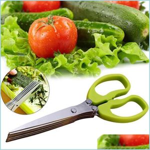 Fruit Vegetable Tools 5 Layers Mti-Functional Stainless Steel Kitchen Knives Scissors Sushi Shredded Scallion Cut Herb Spices Tool D Dhwvz