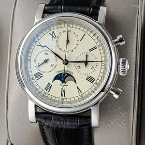 Armbandsur Sugess Chronograph Men tittar p￥ m￥nfasr￶relse anti-reflekterande bel￤ggning safir mekaniskt datum lyx 2022 vattent￤t