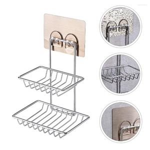 Soap Dishes Stainless Steel Shelf Double Layer Rack Adhesive Storage