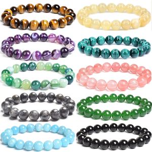 10MM Natural Stone Beads Bracelet Strands Round Tiger Eye Agates Jaspers Beaded Bracelets for Men Women Elastic Rope Handmade Jewelry