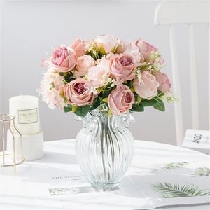 Dekorativa blommor konstgjorda blommor för heminredning tillbehör bröllop scrapbook pion godis lådan arrangemang julsilke ros
