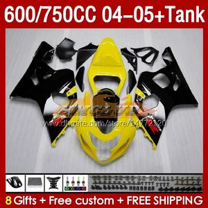 Suzuki GSXR600 750CC GSXR-750 K4 GSX-R600 04-05 153NO.10 600CC GSXR 600 750 CC GSXR750 04 05 GSXR-600 2004 2004 2005 INGモルドモルドフェアリングイエローイエローストックのOEMフェアリングスタンク