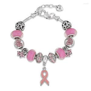 Link Bracelets Chain PBR116 Pink/White/Red/Blue/Green/Orange Ribbon Cancer Awareness Crystal Resin Beads DIY Bracelet Jewelry For Women