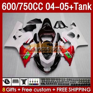 Wtryskowe owiewki formy zbiorniki dla Suzuki GSXR-600 GSXR750 GSXR600 GSXR-750 K4 2004 2005 153no.101 GSX-R600 GSXR 600 750 CC 04-05 600CC 750CC 04 05 OEM Fairing Red White White White