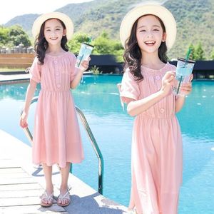 Girl Dresses Summer Dress Girls 8 Abbigliamento per bambini Pure Cotton's Middle School 2 Little Bollo Collar Princess Party per