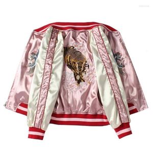 Damenjacken Satin Sukajan Tiger bestickte Damen Bomber Baseballjacke Japan Harajuku Weiblicher Mantel 2022 Mädchen Kleidung Frühling