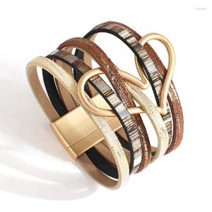 Charmarmband amorcome Stylish Metal Heart Wrap Womens Multi Strand Pu Leather Magnetic Armband Bohemian Statement smycken