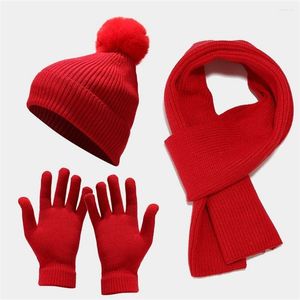 Berets Damen Winter warme Mütze Schal Handschuhe Set Damen dicke Strickmützen Bekleidungszubehör