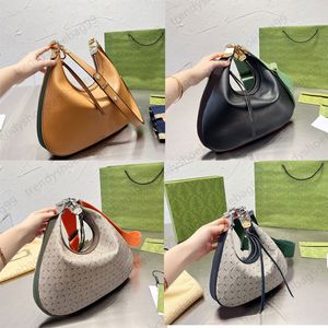 Half Moon Women Women Crossbody Bolsa Designer Bolsas de ombro Bolsa de embreagem Carta cl￡ssica Tela de couro genu￭no Tocas de listras verdes vermelhas ajust￡veis