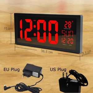 Wall Clocks Square 14 Inch Clock Digital LED Calendar Temperature Desk Parents Like 12 Hours Large Number Watch With US/EU PLUG