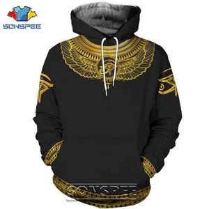 Herrtröjor tröjor Sonspee forntida Egypten farao 3D trycker Huvtröja Casual Men Long Sleeve Egyptian Eye Of Horus God Tops Sweatshirt