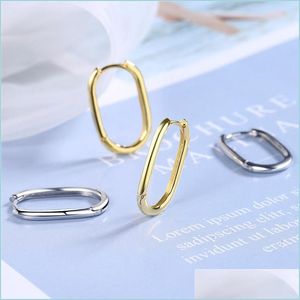 Hoop Huggie 925 Sterling Sier Korean Geometric Oval Ear Buckle Temperament Women Gold Retro Sexig Elegant Love Earrings Dhseller2010 Dhism