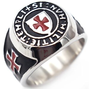 Knights templar Crusader Emblem masonic cross Rings Jewel Stainless Steel Gold Red Enamel Men Ring Sword Shield Armour Freemasonry Jewellery