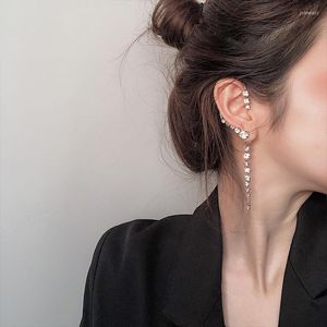 Backs Earrings Clip-on & Screw Back Bohemian Long Crystal Rhinestone Tassel Ear Clip Chain Cuff Without Piercing For Women Jewelry