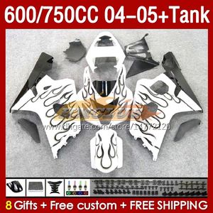 Wtryskowe Fairing Fairings Tank dla Suzuki GSXR-600 GSXR750 GSXR600 GSXR-750 K4 2004 2005 153no.76 GSX-R600 GSXR 600 750 CC 04-05 600CC 750CC 04 05 OEM Fairing Black Flames