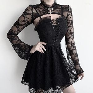 Women's Jackets Sexy Lace Short Steampunk Crop Jacket Women Vintage Flare Long Sleeve Bolero Sweatshirts Gothic Streetwear Party Elegant