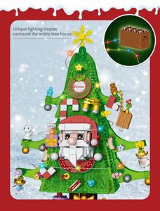 レピンブロックハッピークリスマスツリーハウス互換性のあるマイクロドリル小さな粒子ビルディングブロックアセンブリおもちゃのためのクリスマスプレゼント