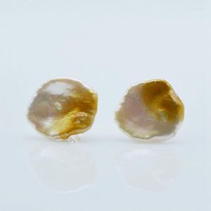 Stud Earrings Baroque White Natural Freshwater Pearls Sterling Silver Gold Mottled Women's EarringsStud