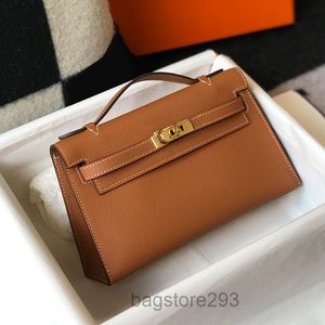 Mini Pouchette Bolsas Tote Bag Couro Epsom de Alta Qualidade Ferragens Douradas Cadeia Destacável Cor Sólida Bolsa Feminina Bolsas Transversais Clu