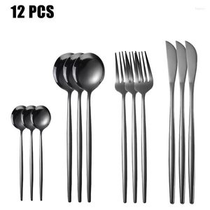 Flatvaruuppsättningar 12st Black Dinnerware Set Fruit Cake Fork 304 Rostfritt stål silverspegel