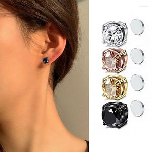 Backs Earrings Clip-on & Screw Back Strong Magnet Ear Clip Stud Powerful Magnetic Round Non Piercing Steel For Men Women Crystal Punk Black