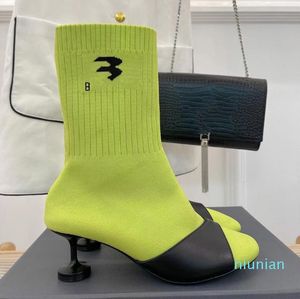 Пары вязание эластичности лодыжки ботинки модель дизайнер печати с смешанными цветами носки для ботинки наполовину наполовину шпилька