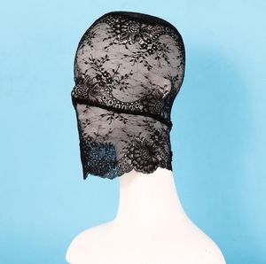 Seksowna koronkowa skóra maski kaptur pełna maska kobiety Halloween bal przebierańców ślub walentynki welon czarny