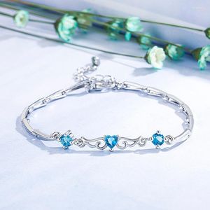 Charm Bracelets DAIWUJAN Korean Blue Heart Crystal Angel Wing Silver Bracelet For Women Lover Wife Wedding Anniversary Jewelry Gift