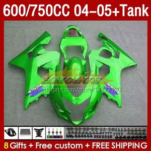 Fairings Tank dla Suzuki GSXR-600 GSXR750 GSXR600 GSX-R600 04-05 Body 153no.115 GSXR 750CC 600 750 CC GSXR-750 K4 2004 2005 600cc 04 05 OEM Fairing Green Metal Metal