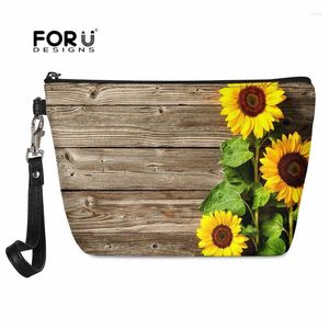 Kosmetiska v￤skor Forudesigns Sunflower Print Bag Kvinnor Makeup Floral Style Ton￥ring Girls f￶rvaring Kvinnlig p￥se arrang￶r