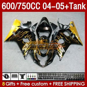 OEM Fairings Tank dla Suzuki GSXR-600 GSXR600 GSXR-750 K4 GSXR750 04 05 153NO.55 GSXR 600 750 CC 600CC 750cc 2004 2005 GSX-R600 04-05 Formy Fairing Fairing Golden Flames