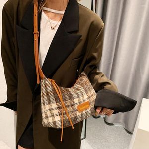 Evening Bags Bag For Women 2022 Sling Faumos Brand Fashion Checked Tweed Single Shoulder Armpit Messenger