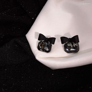 Stud Earrings Korean High-end 2022 Trendy Simple Black Bow Temperament Pure Silver Women Jewelry