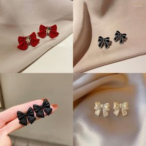 Dangle Küpeler Avize Bowknot Stud Siyah/Kırmızı/Beyaz/Pembe İnci Kadınlar için Sevimli Takı Kadın Aretes Orecchinidangle