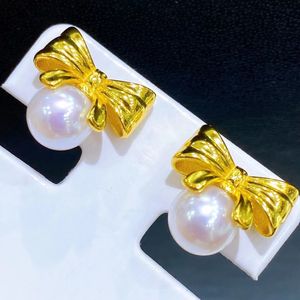 22090905 Diamondbox -Jewelry earrings ear studs white PEARL sterling 925 silver bow knot ribbon aka 6.5-7 mm round gift girl au750