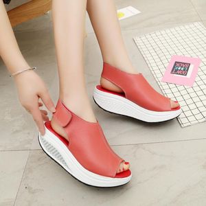 Sandalen Sommer Damen Plateau Wedges Leder Swing Peep Toe Freizeitschuhe Walk Flats Größe 35-43 C291