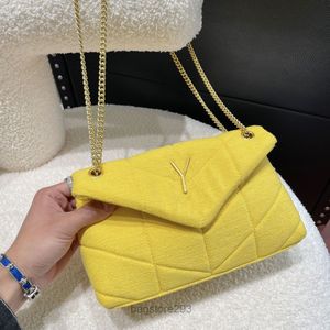 S Classic Flap Shoulder Bag Top Fabric Yellow Envelope Diamond Check Quilted Chain Metal Letter Embellished Crossbody Bag French Luxury Desi