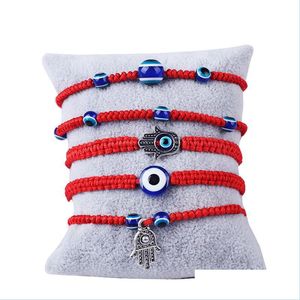 Charm armband handvävd armband lycklig kabh röd sträng tråd hamsa armband blå turkisk ond öga charm smycken fati dhseller2010 dhsq3