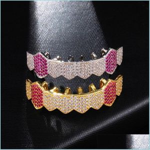 Grillz Dental Grills 18K Gold Denti Bretelle Griglie Punk Hip Hop Mticolor Diamond Fondo personalizzato Bocca dentale Fang Tooth C Dhseller2010 Dhhfj