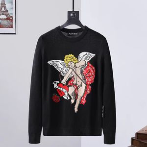 PLEIN BEAR Suéteres Masculinos PULLOVER LS INTARSIA SKULL PP Suéteres Masculinos Mangas Longas Malhas Letras Budge Strass Unissex Moletom Masculino Tops Roupas de Malha PP169